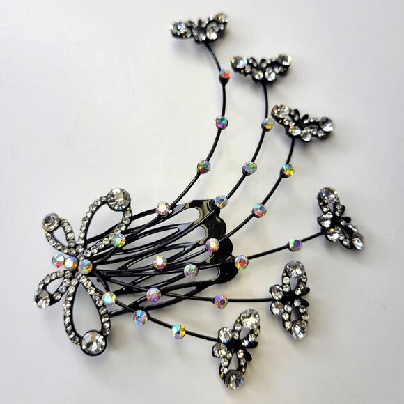 Crystal Studded Butterfly Hair Comb Wedding HairComb Bridal HairClip - Picture 2 of 10